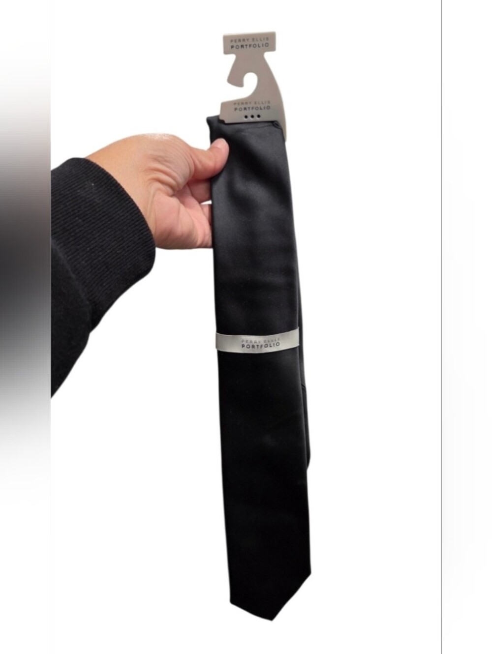 Perry Ellis Black Satin Slim Tie